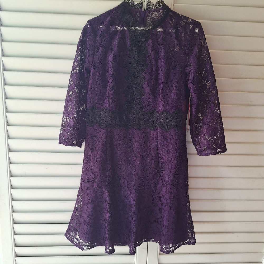 New Little Mistress Purple and Black Lace Dress
